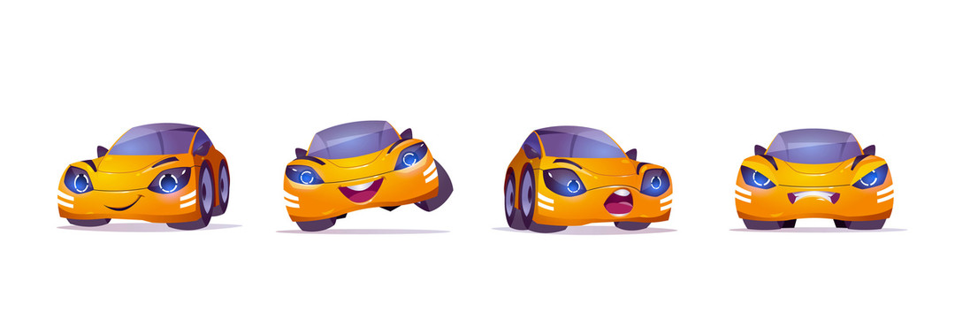 可愛黃色汽車 多種表情插圖