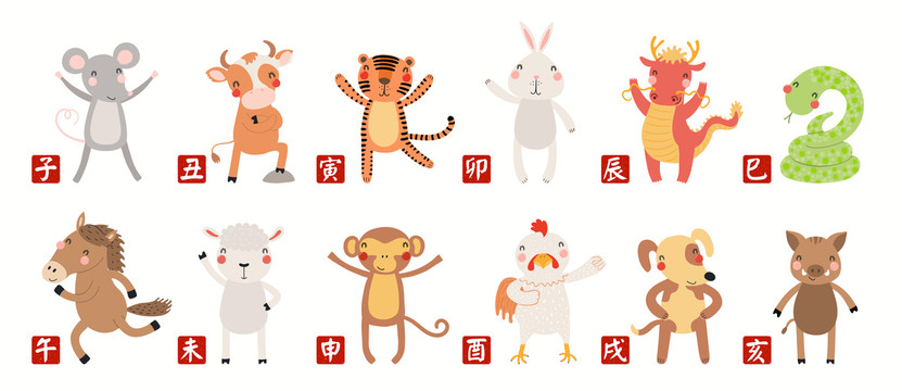 中國動物生肖地支插圖