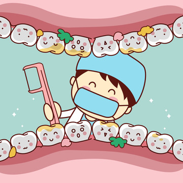 牙医使用牙线 清洁菜渣插图