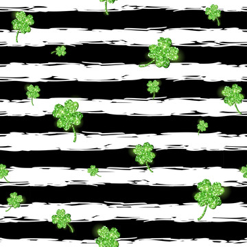 黑白条纹绿色幸运草背景