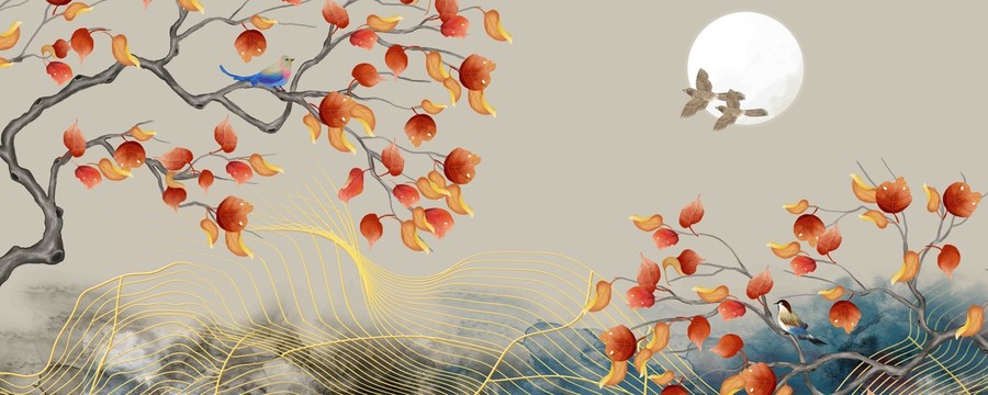 紅葉古風(fēng)裝飾畫