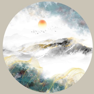 輕奢線條山水畫