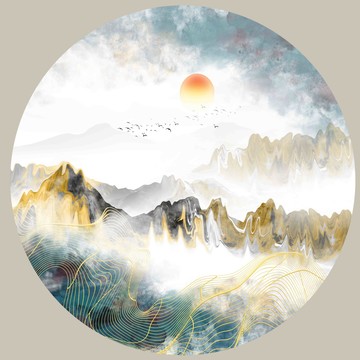 輕奢金線山水畫