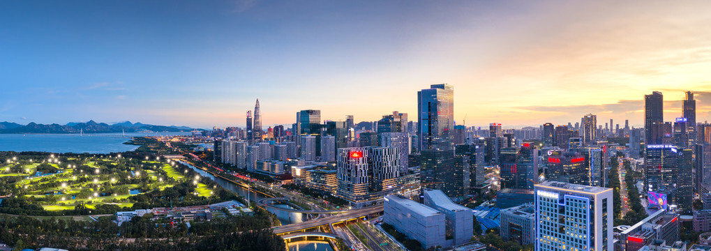 深圳南山区科技园航拍日落全景