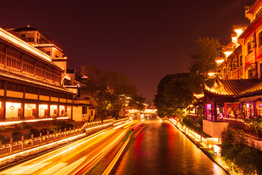 南京夫子庙秦淮河景区夜景