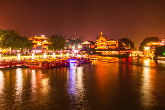 南京夫子庙秦淮河景区夜景