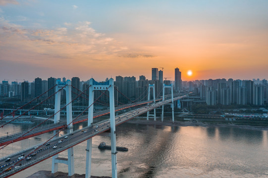 重庆桥梁立交桥夜景航拍