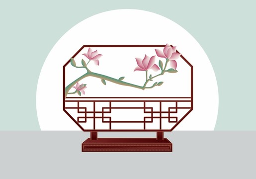 中式矢量花朵屏風