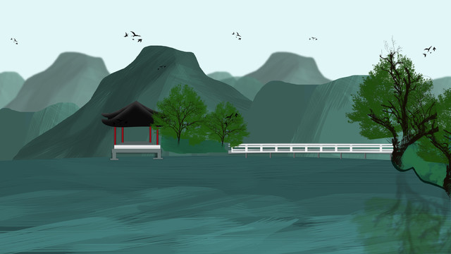 中國(guó)風(fēng)山水插畫