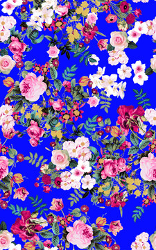樹葉花朵藍(lán)底