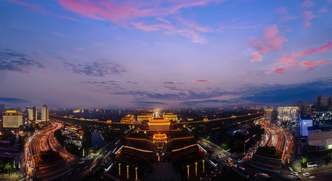 西安碑林区永宁门夜景