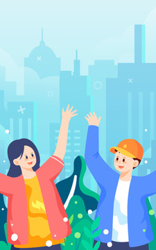 五四青年節(jié)年輕人活波青春插畫