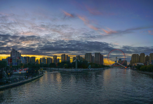 天津之眼夜景天津城市风光晚霞