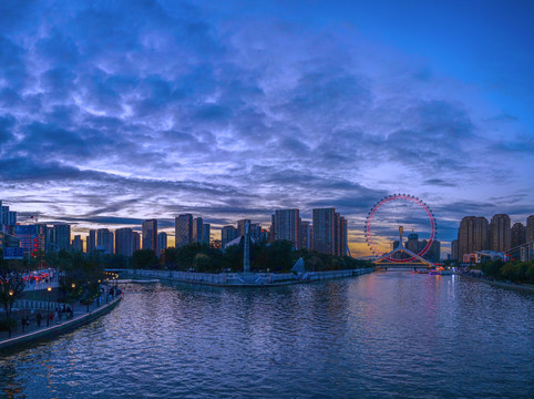 天津之眼夜景天津城市风光夜景