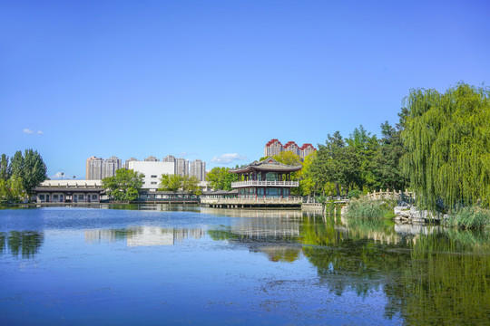 天津北宁公园古典园林湖景