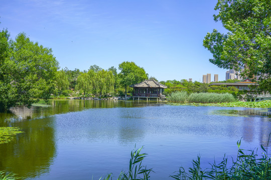 中式园林湖景园林水景