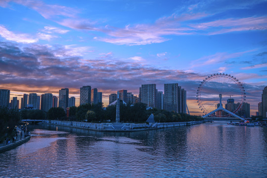 天津之眼夜景天津城市风光夜景