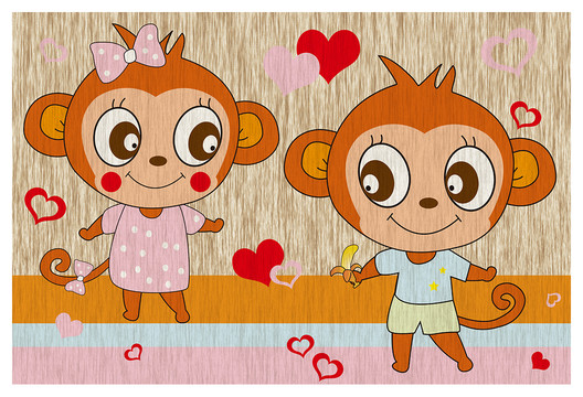 小猴子卡通儿童房地毯地垫