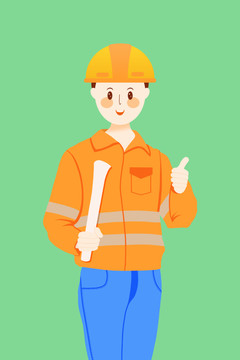 五一勞動節(jié)拿建筑圖紙工人插畫