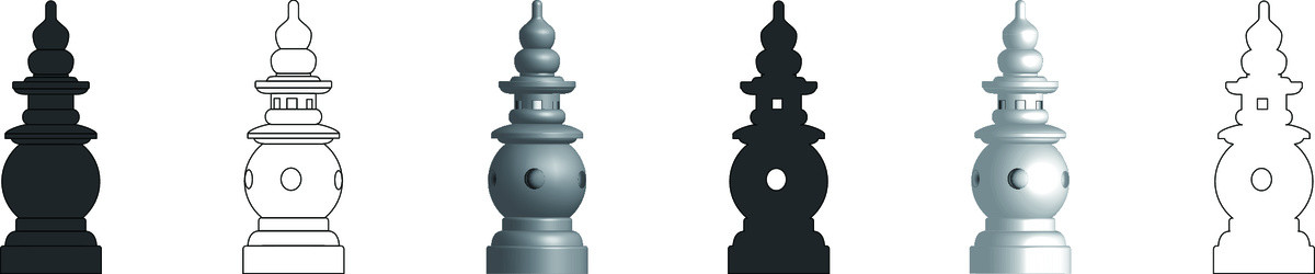 杭州三潭印月線稿3D矢量圖