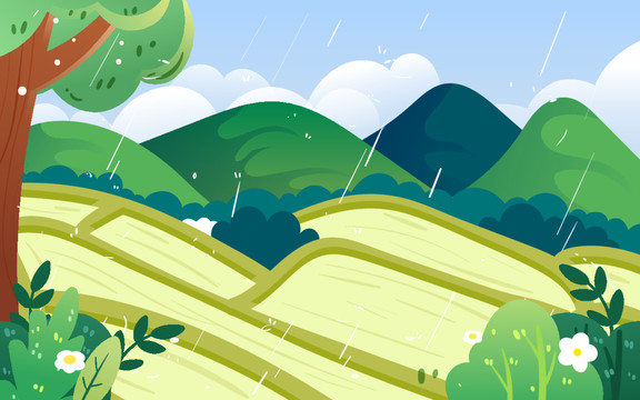 谷雨節(jié)氣農(nóng)民春天下雨春耕插畫(huà)