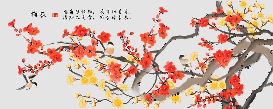 酒店梅花壁畫掛畫