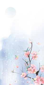 古風(fēng)水彩桃花