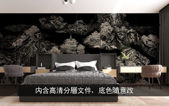 新中式山水壁畫