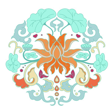中國(guó)風(fēng)荷花傳統(tǒng)圖案復(fù)古元素