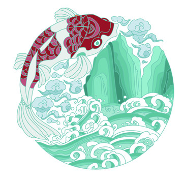 中國(guó)花紋鯉魚(yú)傳統(tǒng)圖案設(shè)計(jì)印花