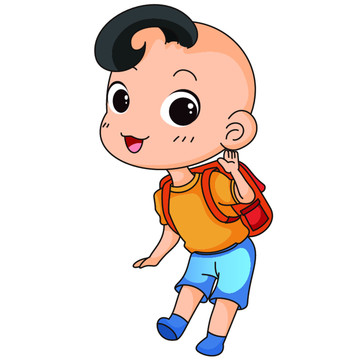 背書(shū)包卡通男孩上學(xué)可愛(ài)幼兒園