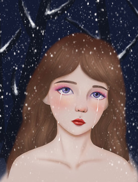 女孩流淚插畫