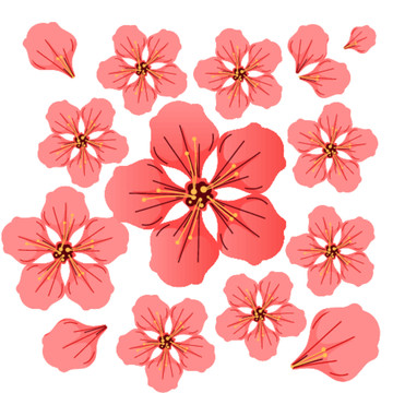 复古粉色映山红花与花瓣