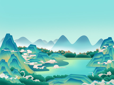 山水風(fēng)景自然景觀插畫