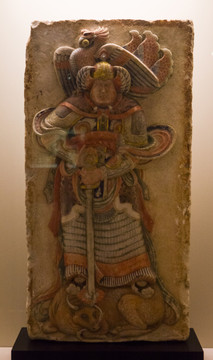 五代王处直墓彩绘浮雕武士石刻