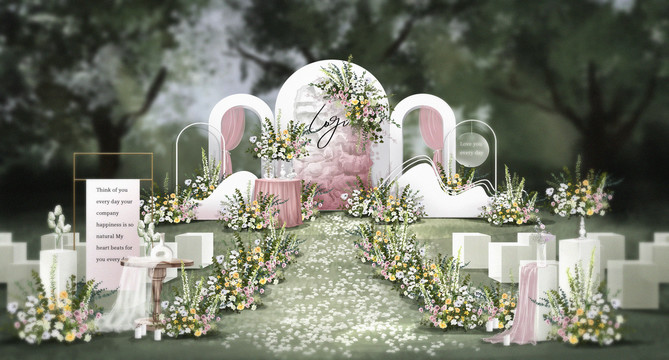白绿粉色户外婚礼效果图