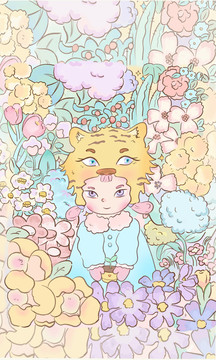 虎娃花園花叢春天春游踏青