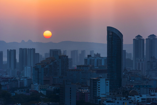 城市黄昏夕阳