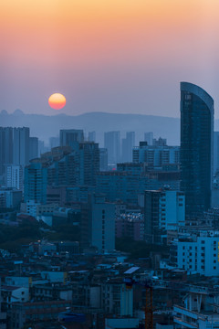 城市黄昏夕阳