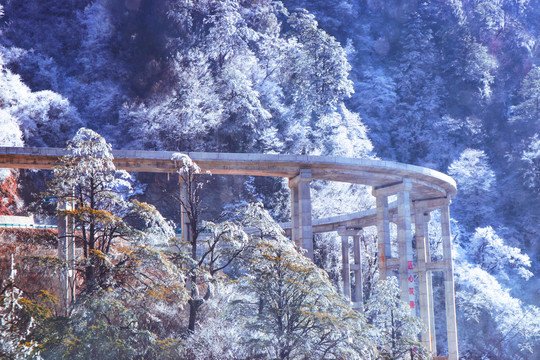 冬天的川西高架桥景色美景