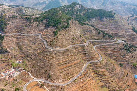 航拍济南南部山区盘山公路