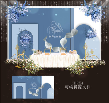 藍(lán)紫色婚禮舞臺(tái)簽到設(shè)計(jì)