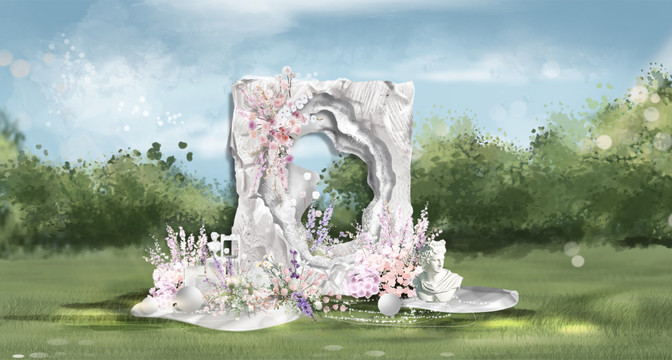 粉紫色褶皺婚禮效果圖