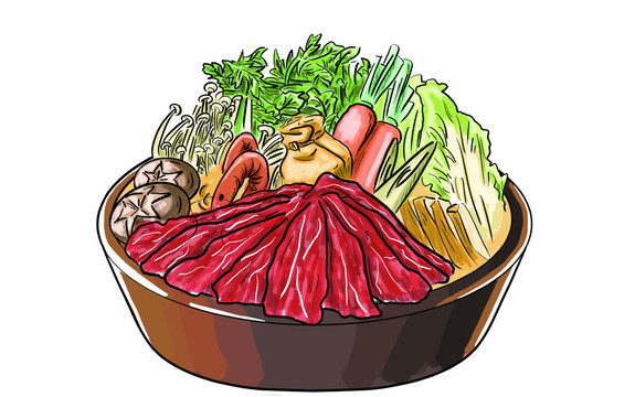 壽喜鍋日料美食插畫