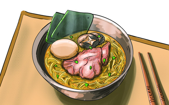 豚骨拉面日料美食插画