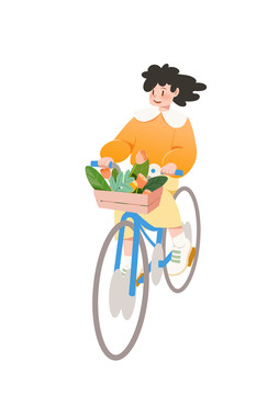 骑自行车的采花女孩