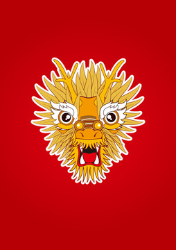 金黃色喜慶龍頭矢量插畫