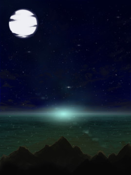 海邊山群夜空