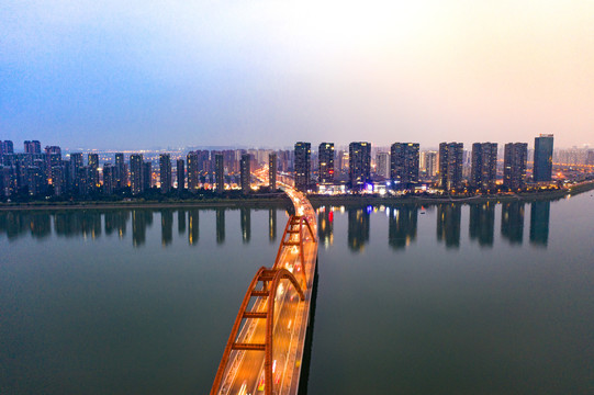 航拍湖南长沙城市夜景风光