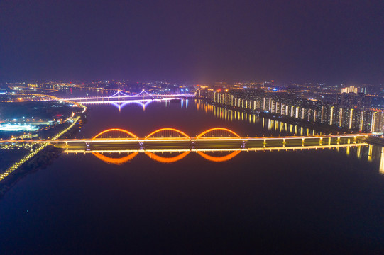 航拍湖南长沙城市夜景风光